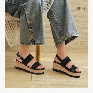 IDIFU Black Cork Platform Sandals